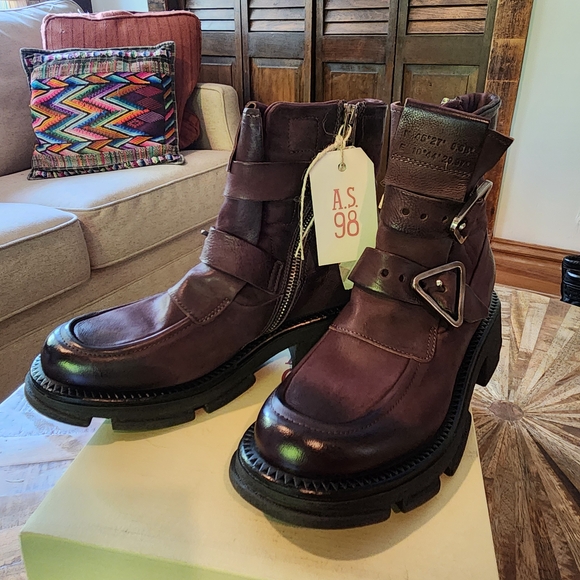 A.S. 98 Loman Eggplant Moto Boots - Picture 1 of 7